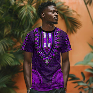 Purple Dashiki and Tapa Pattern T shirt Africa-Polynesia Together Culture