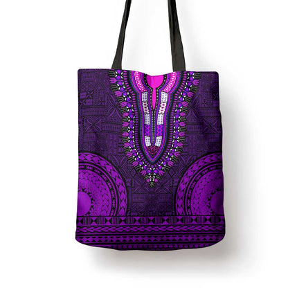 Purple Dashiki and Tapa Pattern Tote Bag Africa-Polynesia Together Culture