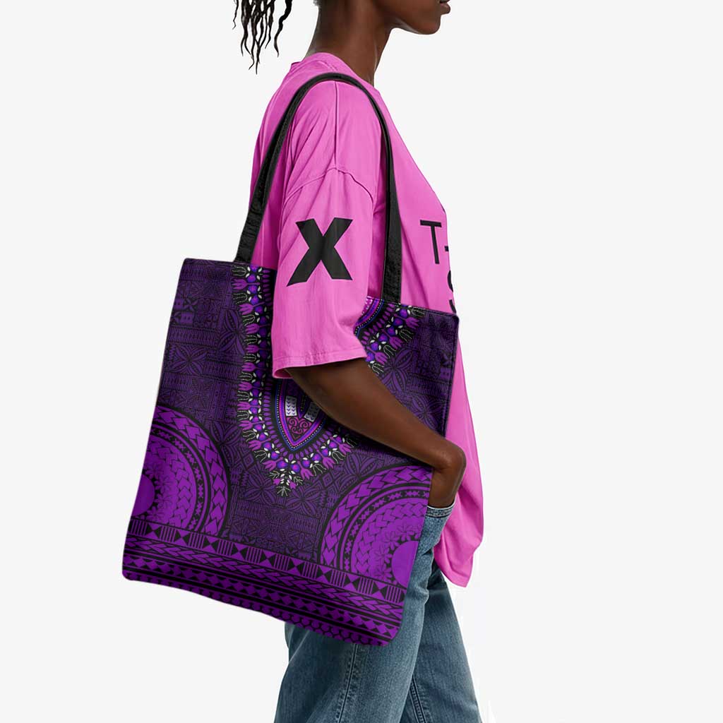 Purple Dashiki and Tapa Pattern Tote Bag Africa-Polynesia Together Culture