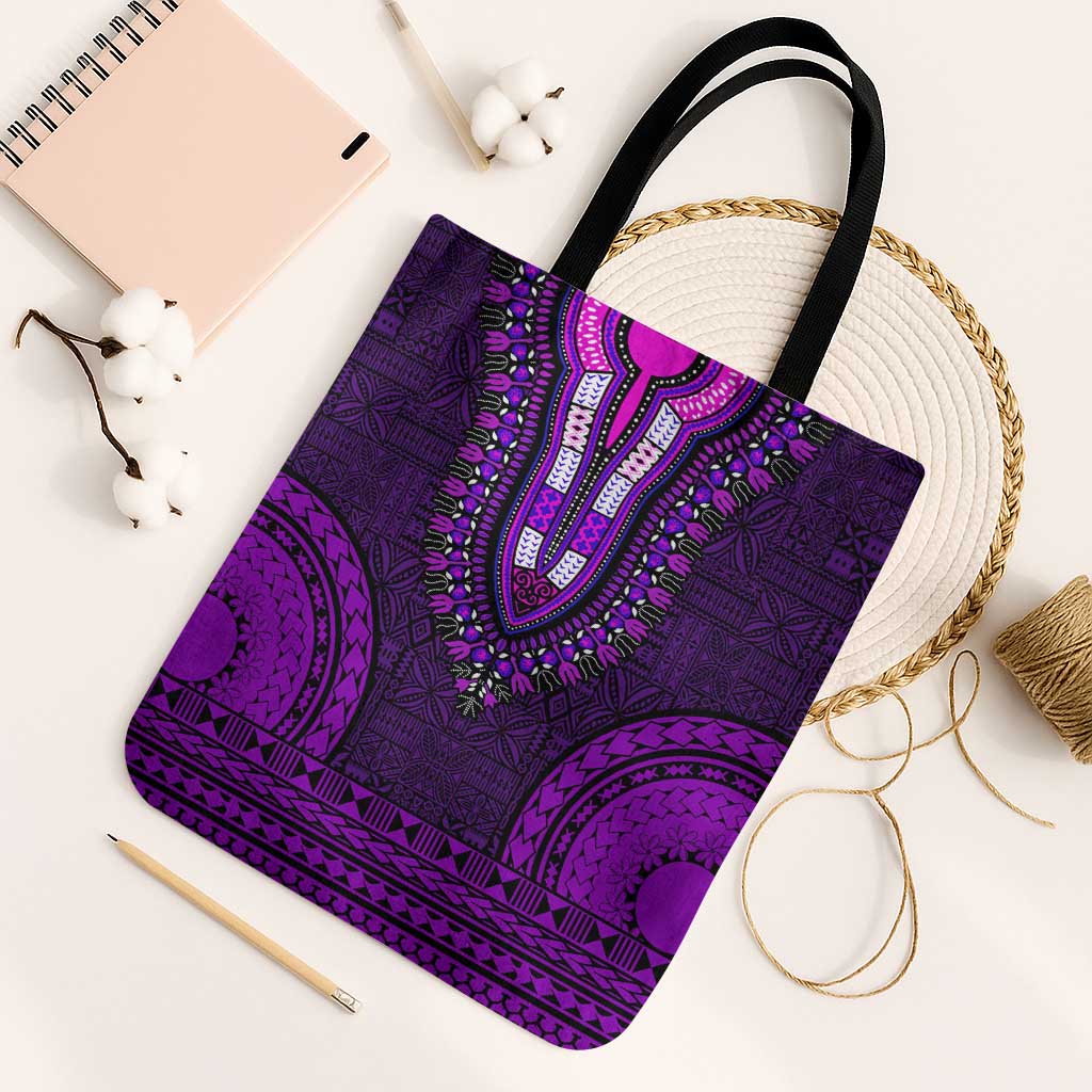 Purple Dashiki and Tapa Pattern Tote Bag Africa-Polynesia Together Culture