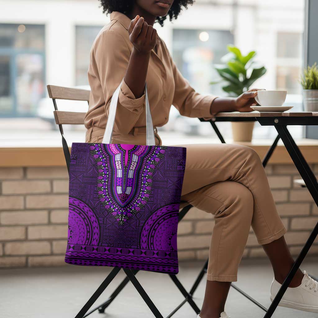Purple Dashiki and Tapa Pattern Tote Bag Africa-Polynesia Together Culture