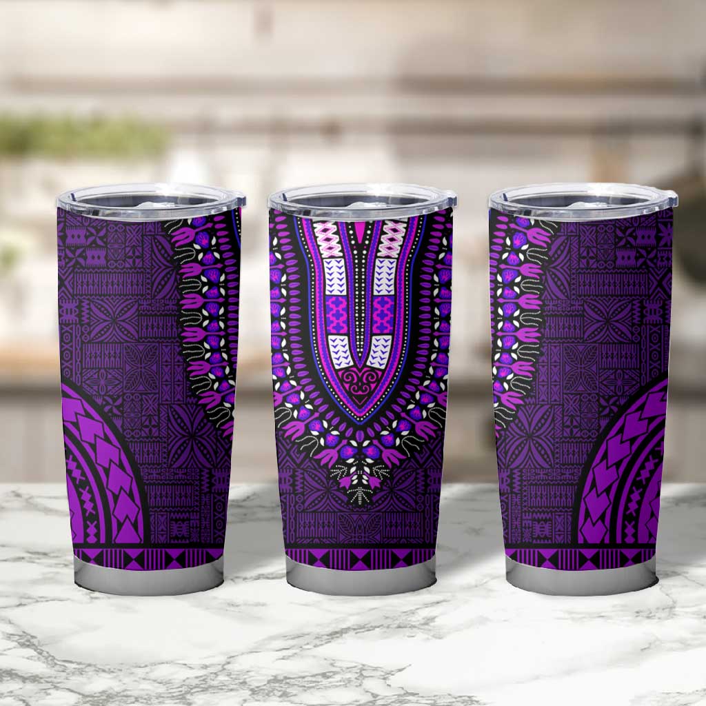 Purple Dashiki and Tapa Pattern Tumbler Cup Africa-Polynesia Together Culture