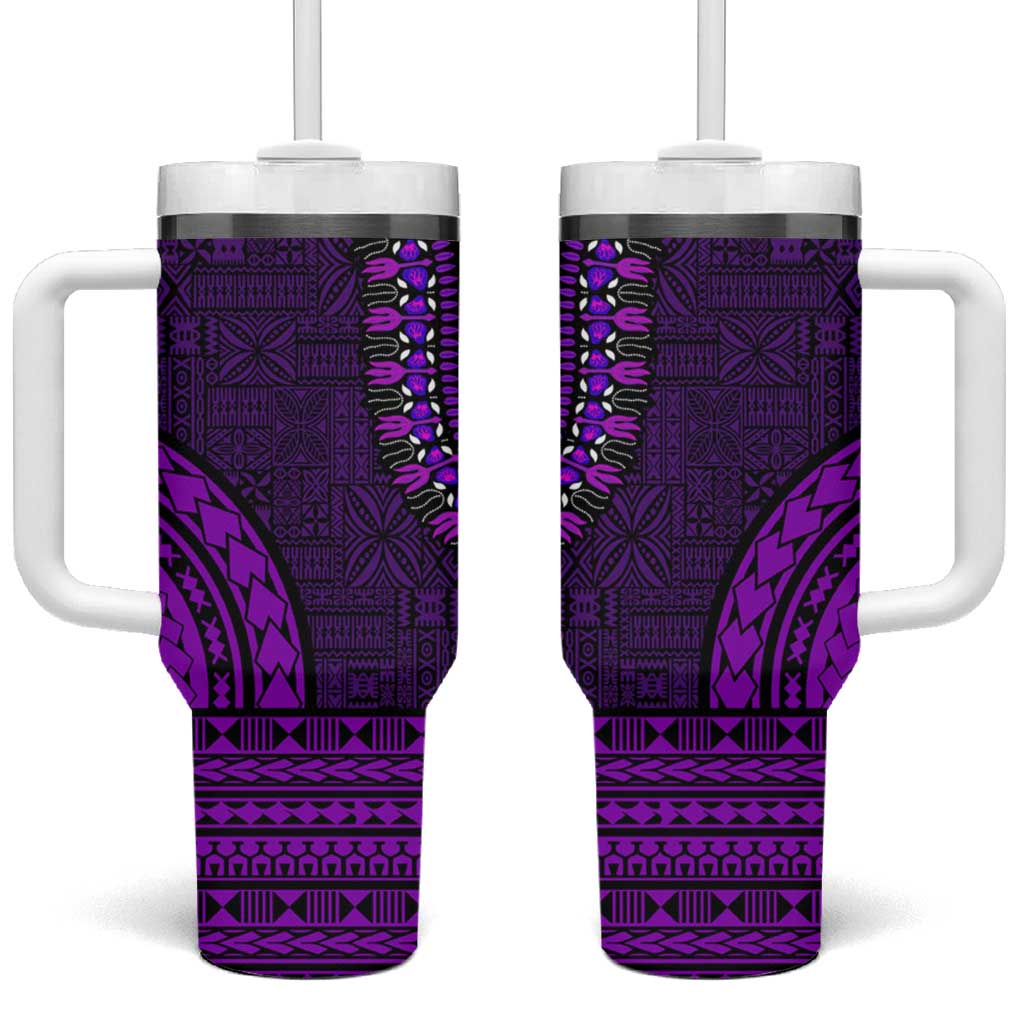 Purple Dashiki and Tapa Pattern Tumbler With Handle Africa-Polynesia Together Culture