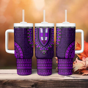 Purple Dashiki and Tapa Pattern Tumbler With Handle Africa-Polynesia Together Culture