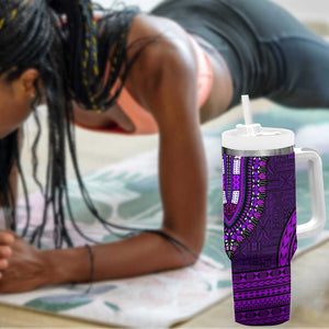 Purple Dashiki and Tapa Pattern Tumbler With Handle Africa-Polynesia Together Culture