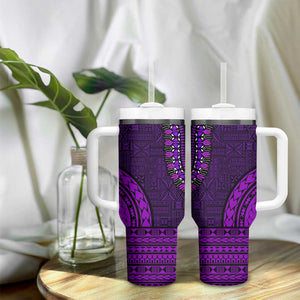 Purple Dashiki and Tapa Pattern Tumbler With Handle Africa-Polynesia Together Culture