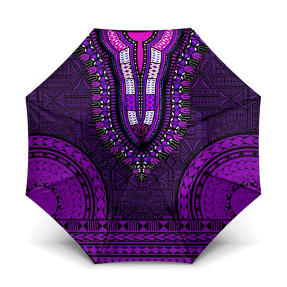 Purple Dashiki and Tapa Pattern Umbrella Africa-Polynesia Together Culture
