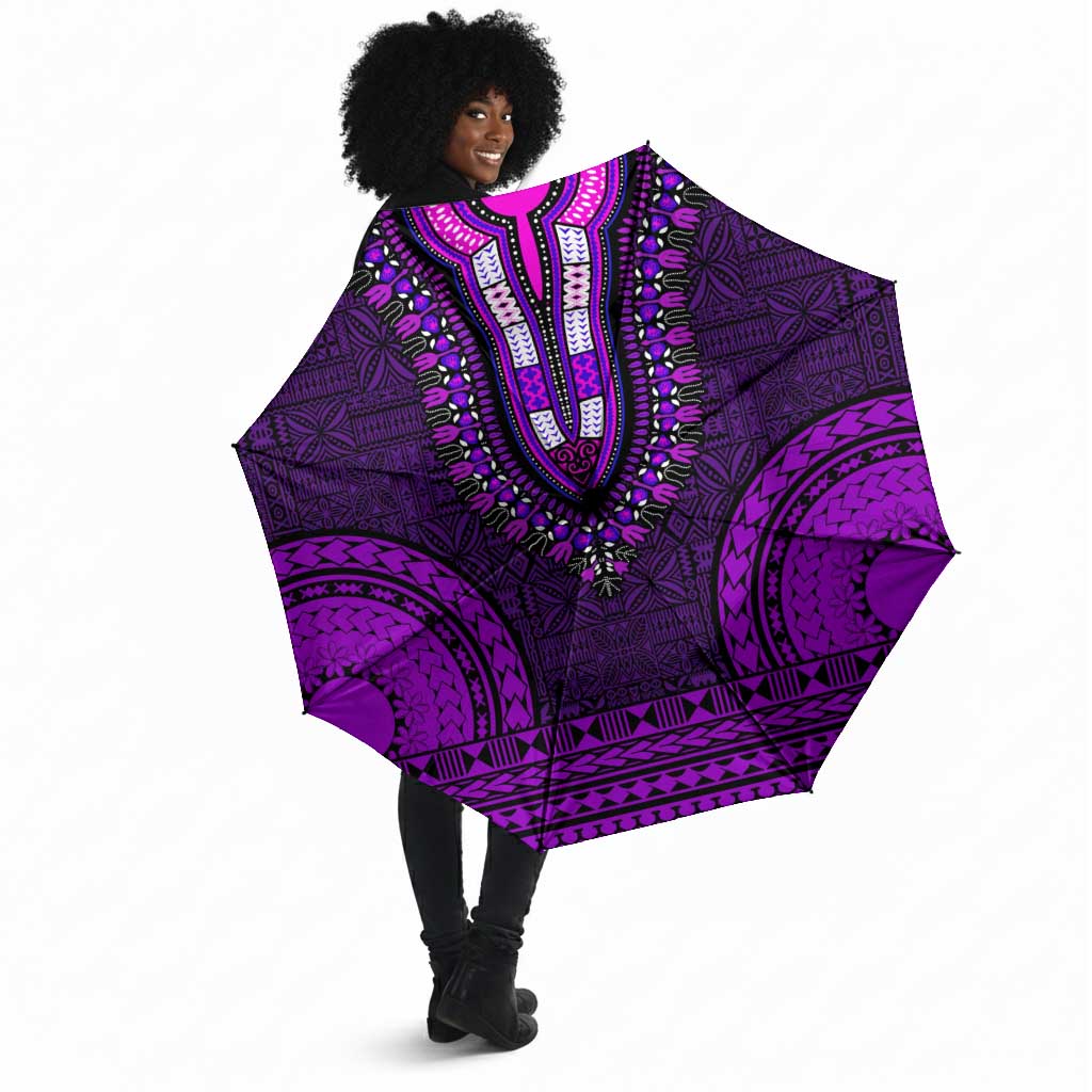 Purple Dashiki and Tapa Pattern Umbrella Africa-Polynesia Together Culture
