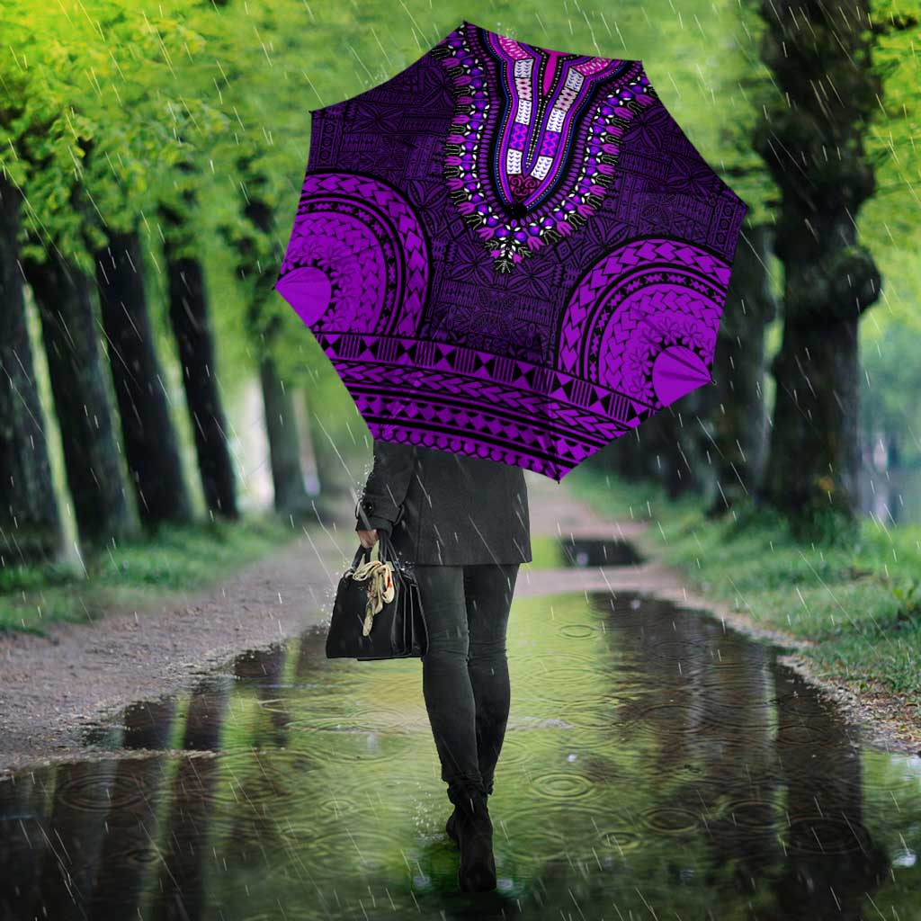 Purple Dashiki and Tapa Pattern Umbrella Africa-Polynesia Together Culture