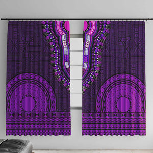 Purple Dashiki and Tapa Pattern Window Curtain Africa-Polynesia Together Culture