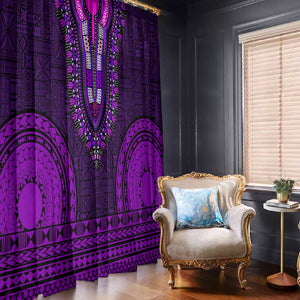 Purple Dashiki and Tapa Pattern Window Curtain Africa-Polynesia Together Culture