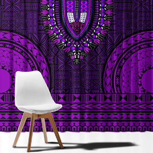 Purple Dashiki and Tapa Pattern Window Curtain Africa-Polynesia Together Culture