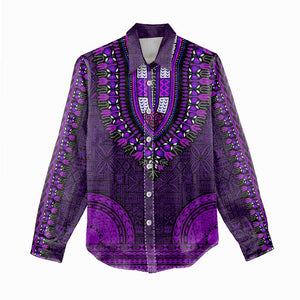 Purple Dashiki and Tapa Pattern Women Casual Shirt Africa-Polynesia Together Culture