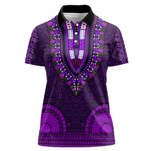 Purple Dashiki and Tapa Pattern Women Polo Shirt Africa-Polynesia Together Culture