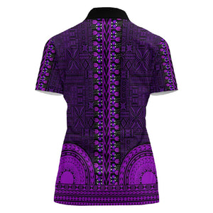 Purple Dashiki and Tapa Pattern Women Polo Shirt Africa-Polynesia Together Culture