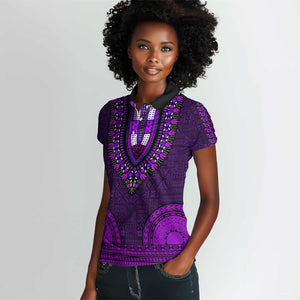 Purple Dashiki and Tapa Pattern Women Polo Shirt Africa-Polynesia Together Culture