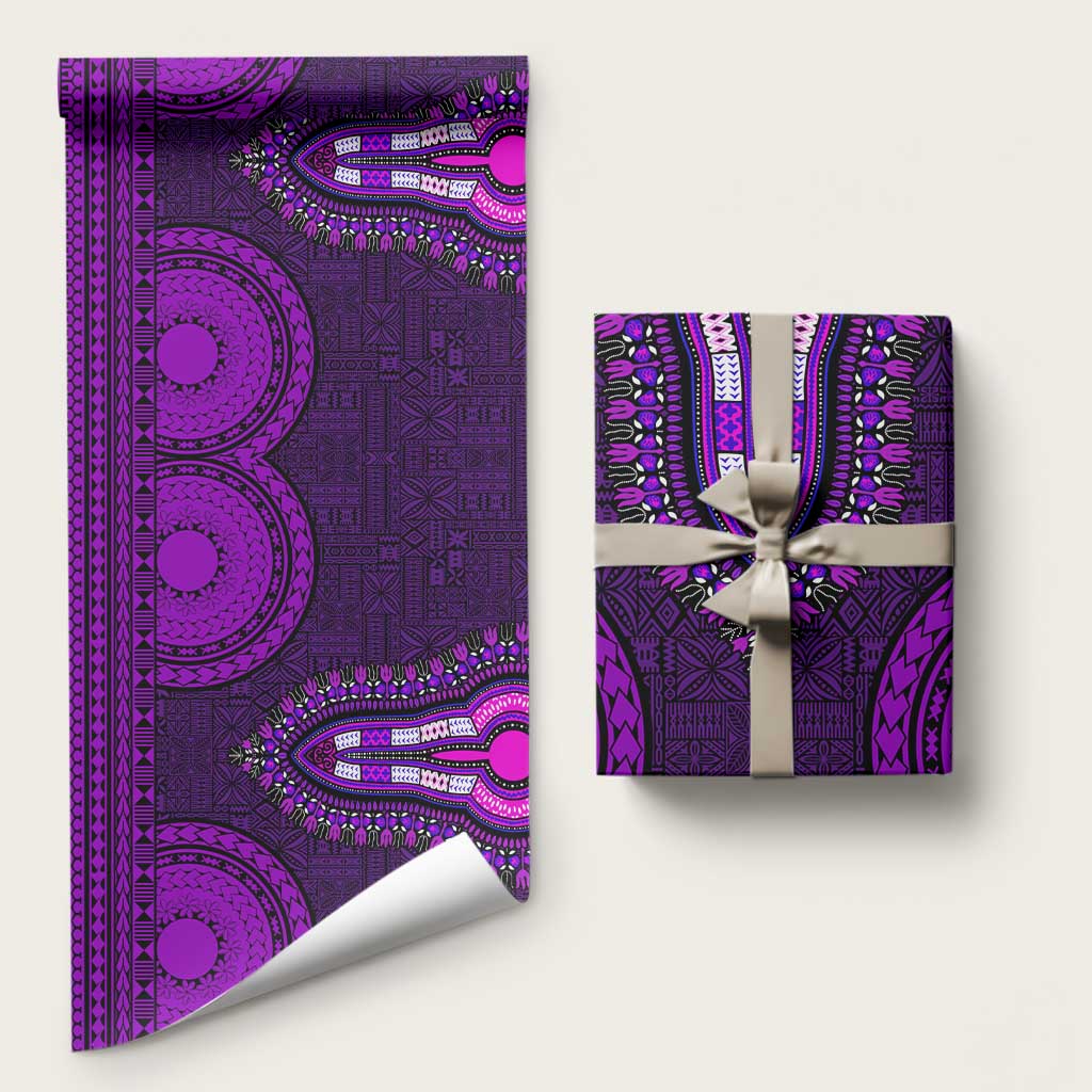 Purple Dashiki and Tapa Pattern Wrapping Paper Africa and Polynesia Together Culture - African Pride