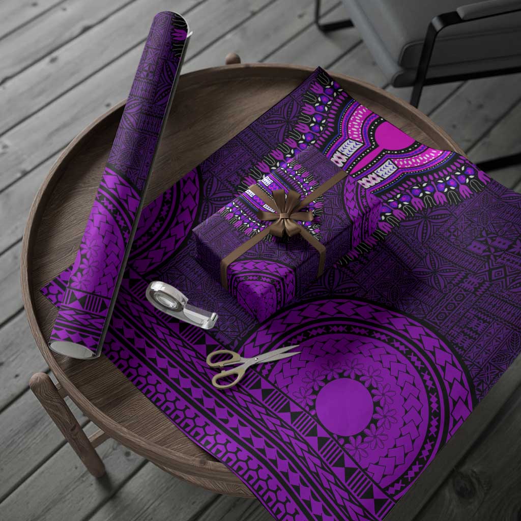 Purple Dashiki and Tapa Pattern Wrapping Paper Africa and Polynesia Together Culture - African Pride