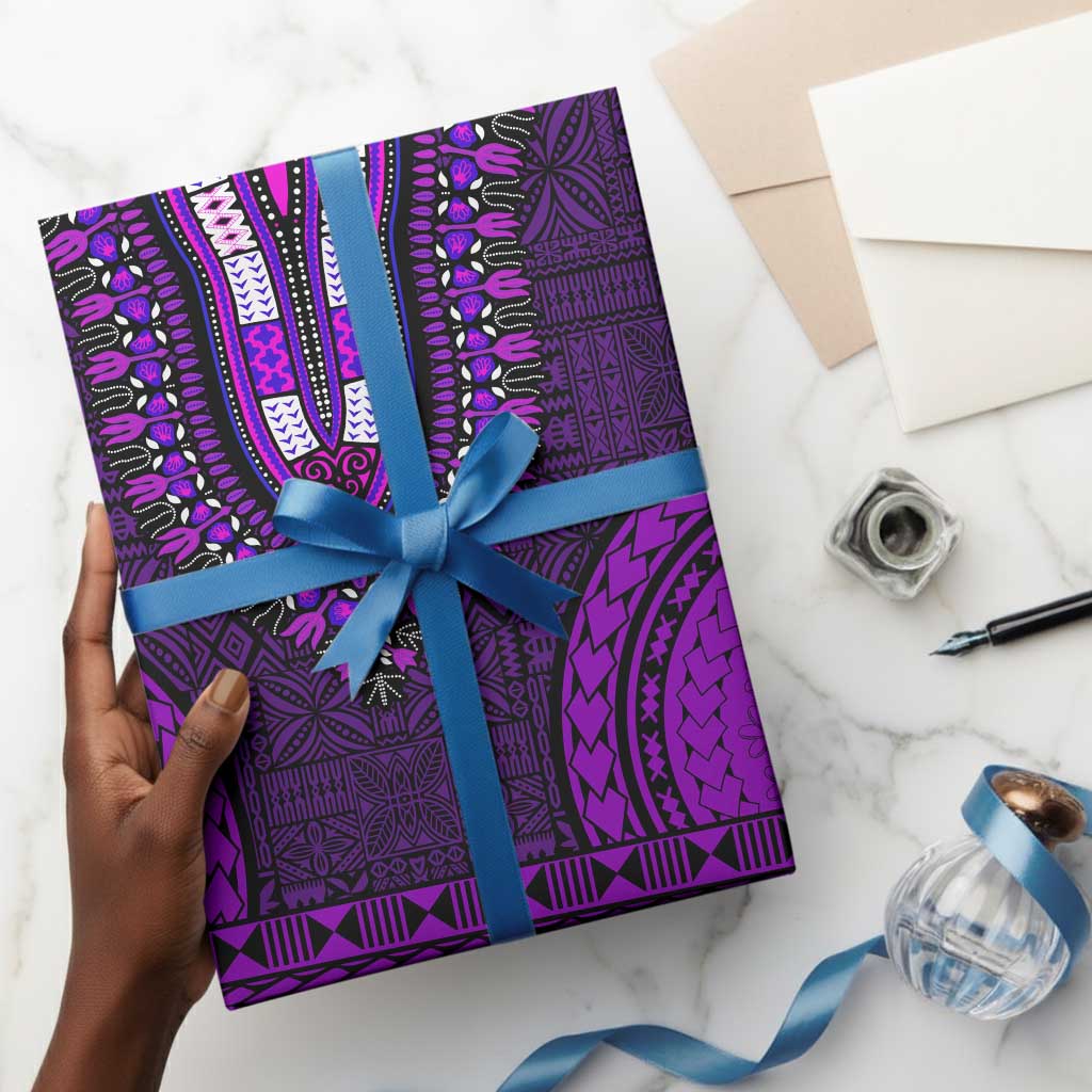 Purple Dashiki and Tapa Pattern Wrapping Paper Africa and Polynesia Together Culture - African Pride