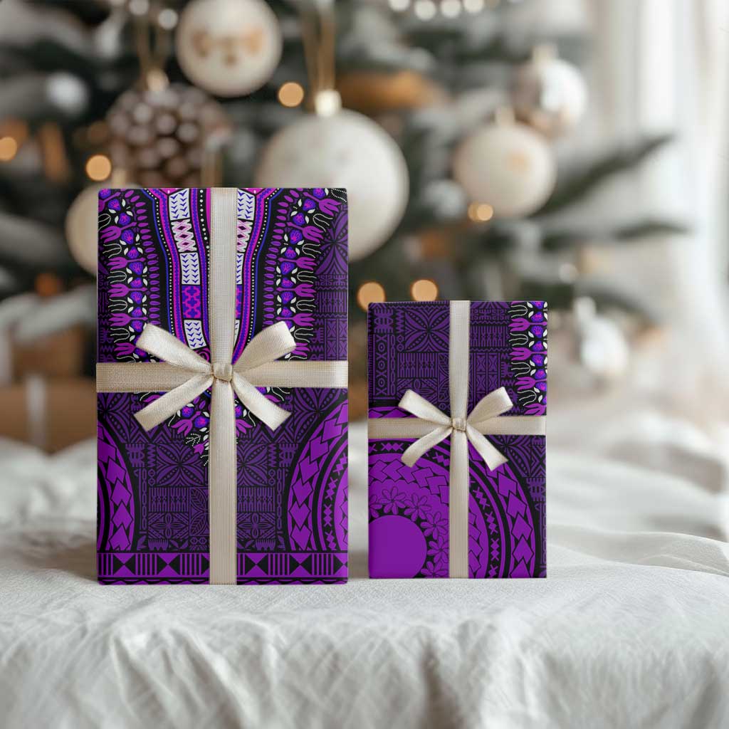 Purple Dashiki and Tapa Pattern Wrapping Paper Africa and Polynesia Together Culture - African Pride