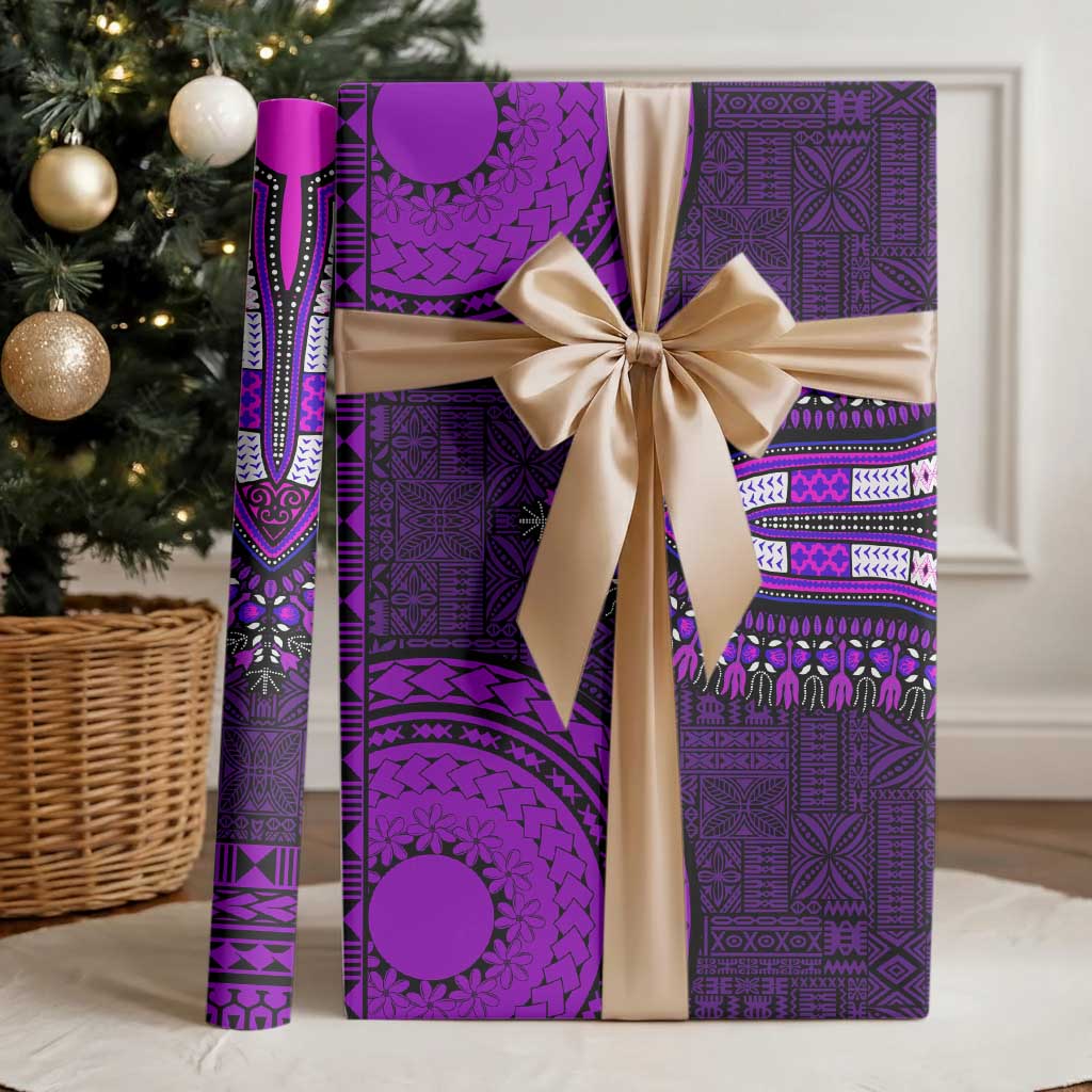 Purple Dashiki and Tapa Pattern Wrapping Paper Africa and Polynesia Together Culture - African Pride