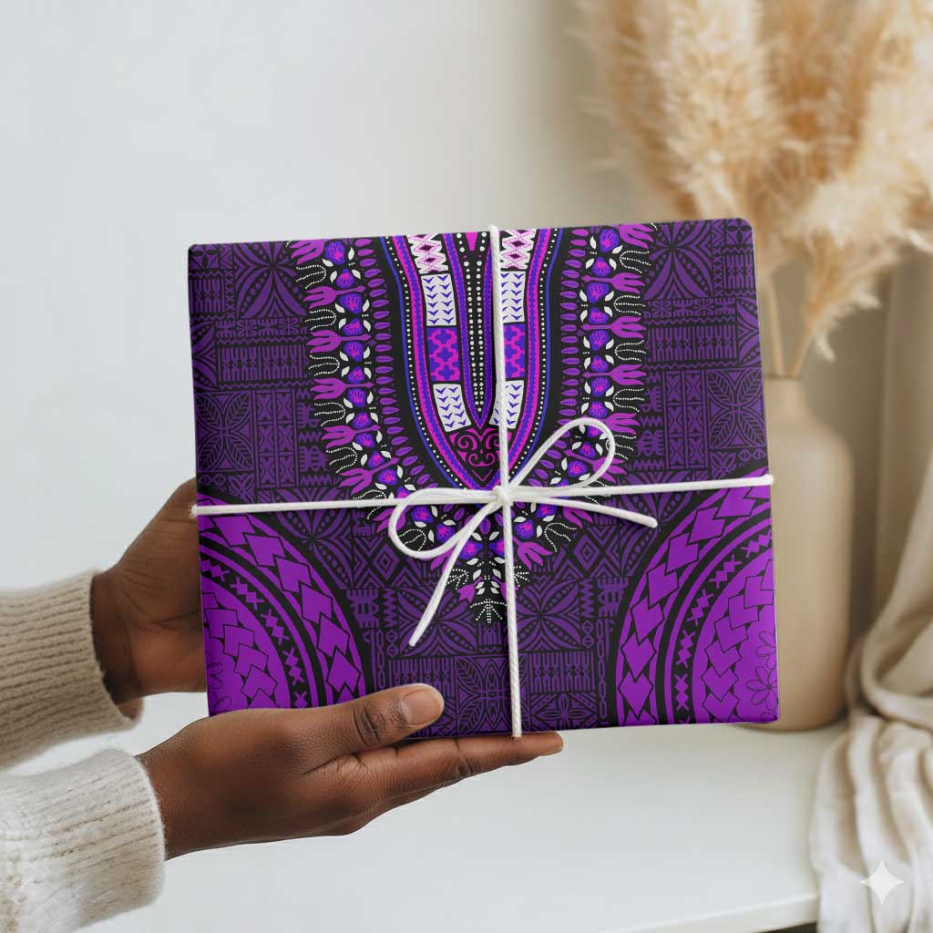 Purple Dashiki and Tapa Pattern Wrapping Paper Africa and Polynesia Together Culture - African Pride