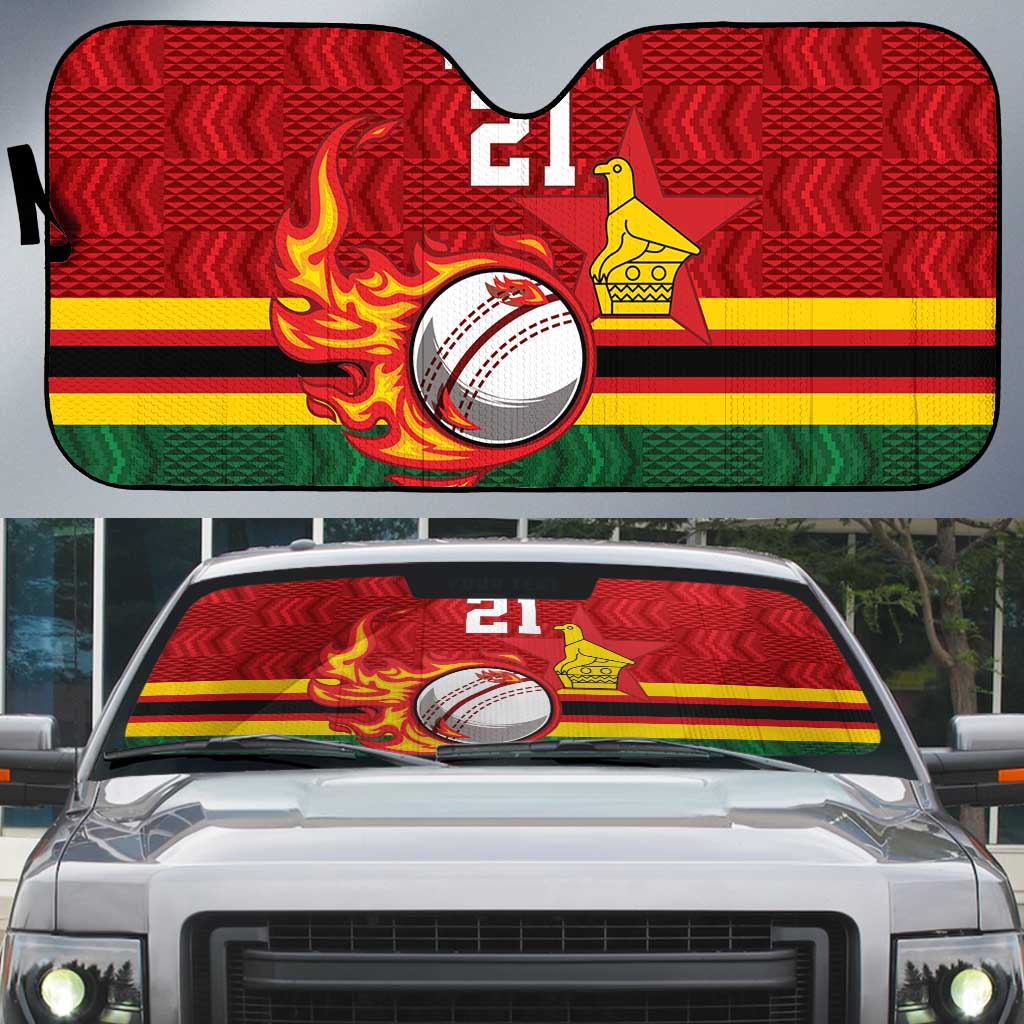 Custom Africa Cricket Zimbabwe Auto Sun Shade The Chevrons Cricket Ball Fire