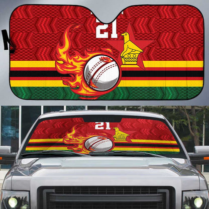 Custom Africa Cricket Zimbabwe Auto Sun Shade The Chevrons Cricket Ball Fire