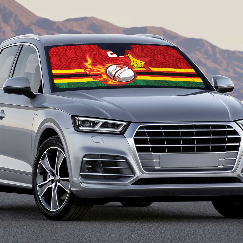 Custom Africa Cricket Zimbabwe Auto Sun Shade The Chevrons Cricket Ball Fire