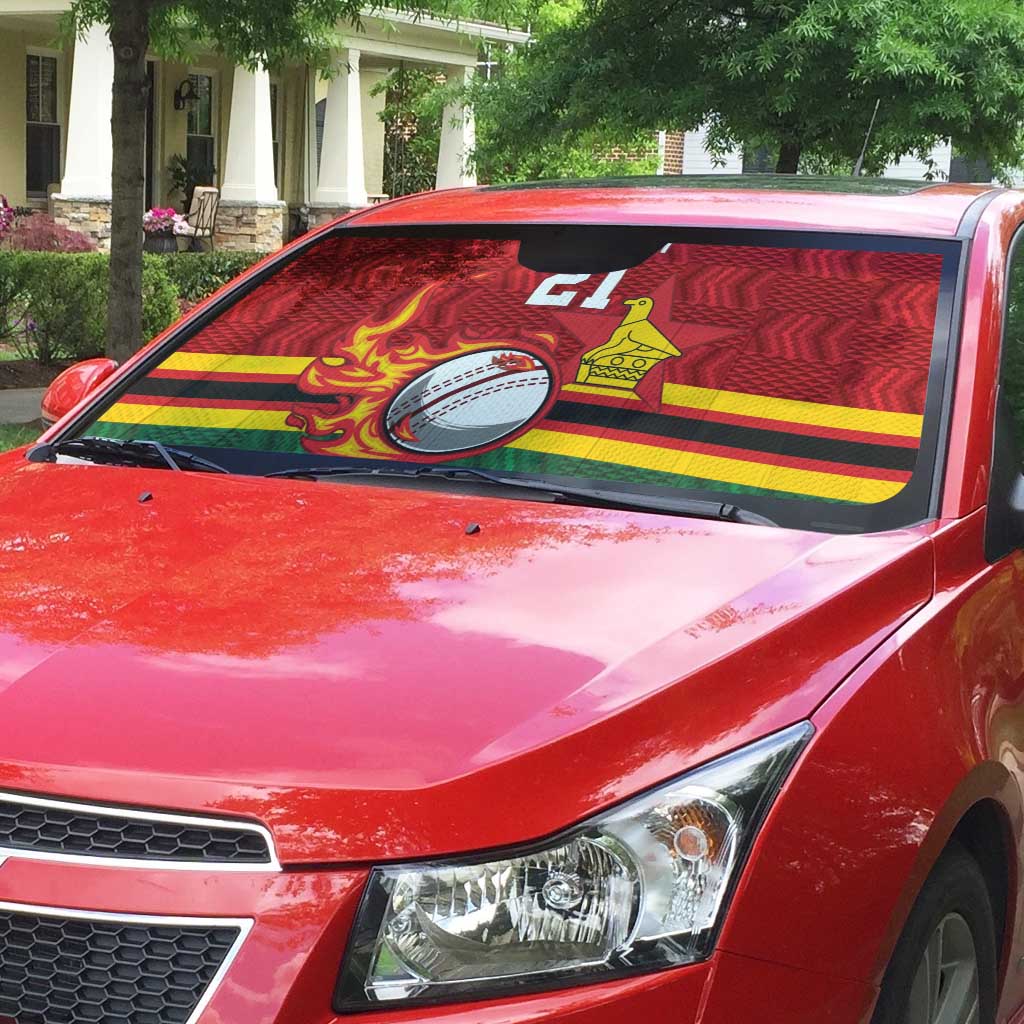 Custom Africa Cricket Zimbabwe Auto Sun Shade The Chevrons Cricket Ball Fire