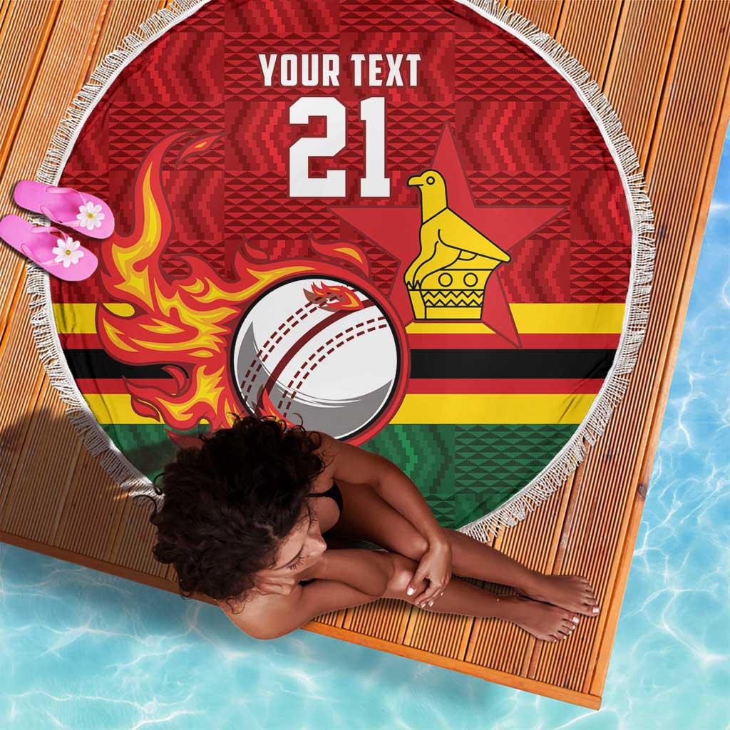 Custom Africa Cricket Zimbabwe Beach Blanket The Chevrons Cricket Ball Fire - African Pride