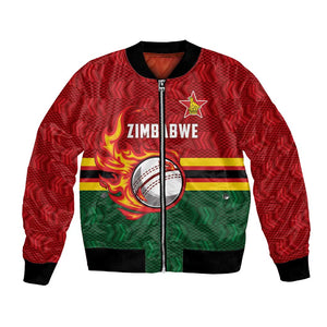 Custom Africa Cricket Zimbabwe Bomber Jacket The Chevrons Cricket Ball Fire - African Pride