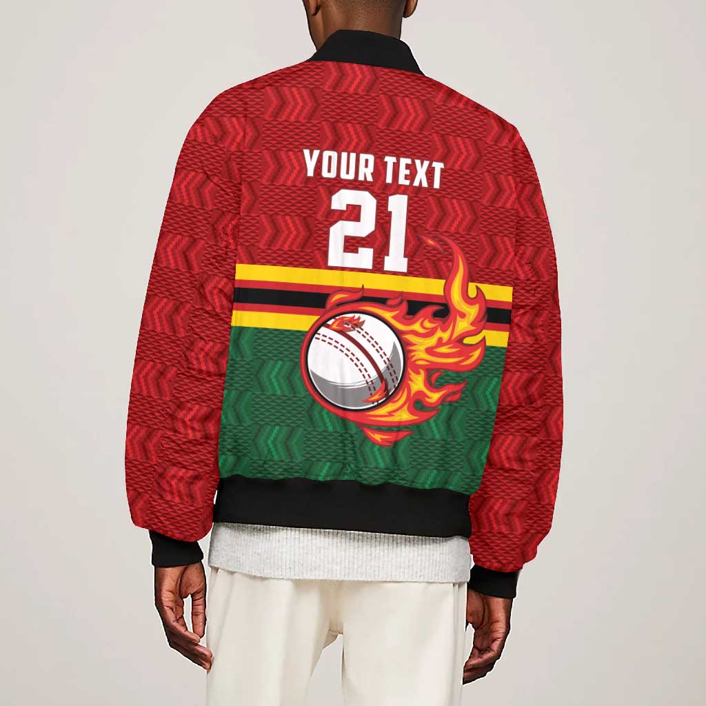 Custom Africa Cricket Zimbabwe Bomber Jacket The Chevrons Cricket Ball Fire - African Pride
