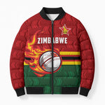 Custom Africa Cricket Zimbabwe Bomber Puffer Jacket The Chevrons Cricket Ball Fire