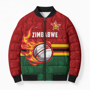 Custom Africa Cricket Zimbabwe Bomber Puffer Jacket The Chevrons Cricket Ball Fire