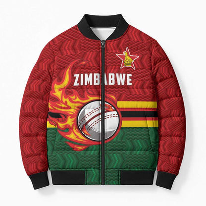 Custom Africa Cricket Zimbabwe Bomber Puffer Jacket The Chevrons Cricket Ball Fire