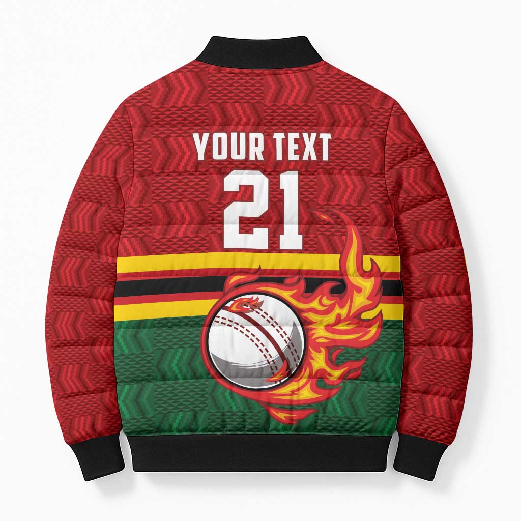 Custom Africa Cricket Zimbabwe Bomber Puffer Jacket The Chevrons Cricket Ball Fire