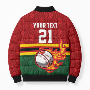 Custom Africa Cricket Zimbabwe Bomber Puffer Jacket The Chevrons Cricket Ball Fire