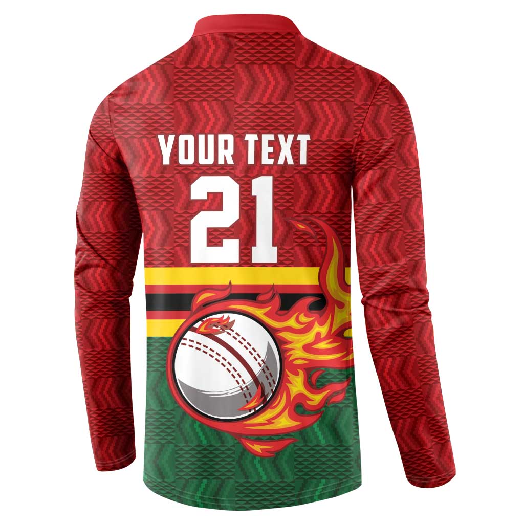 Custom Africa Cricket Zimbabwe Button Sweatshirt The Chevrons Cricket Ball Fire