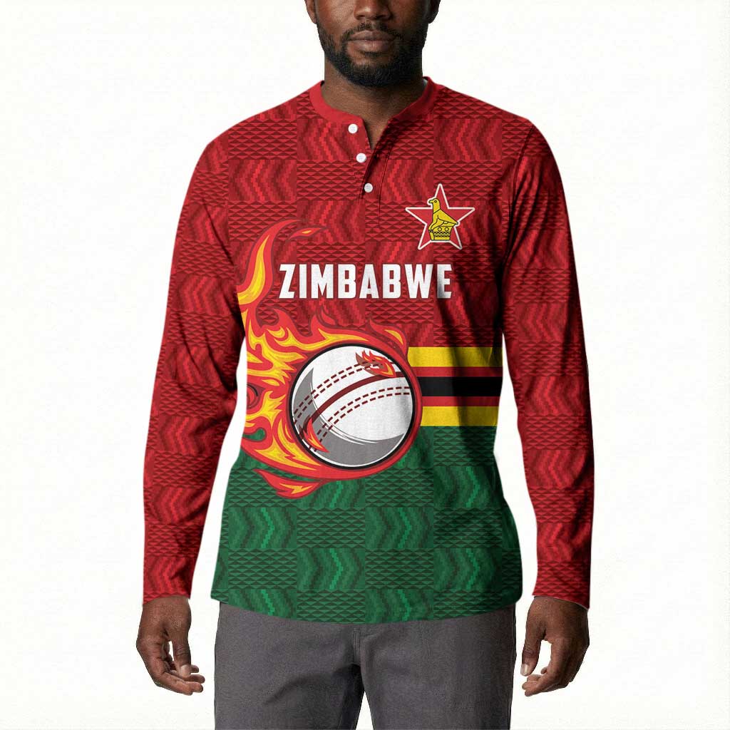 Custom Africa Cricket Zimbabwe Button Sweatshirt The Chevrons Cricket Ball Fire