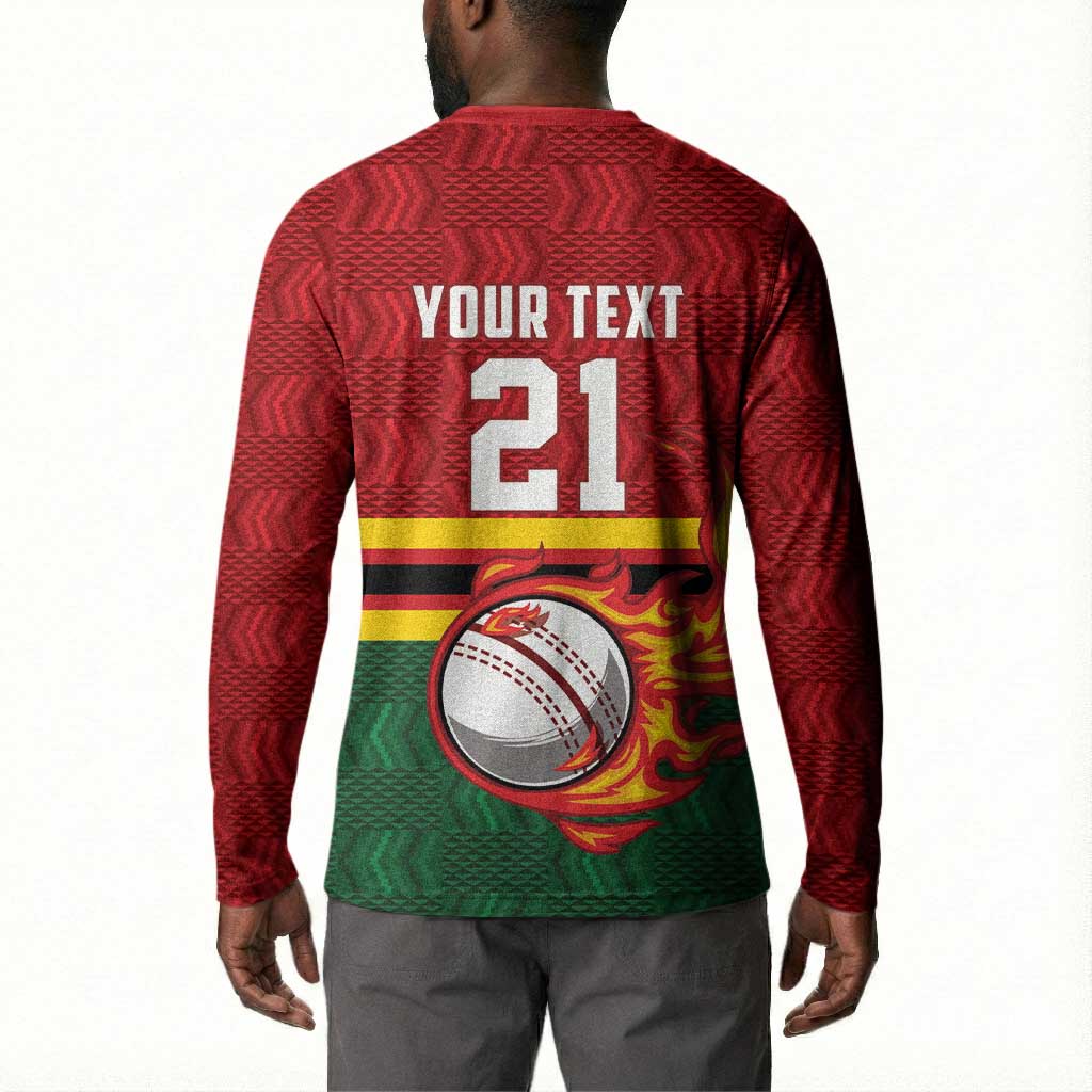 Custom Africa Cricket Zimbabwe Button Sweatshirt The Chevrons Cricket Ball Fire