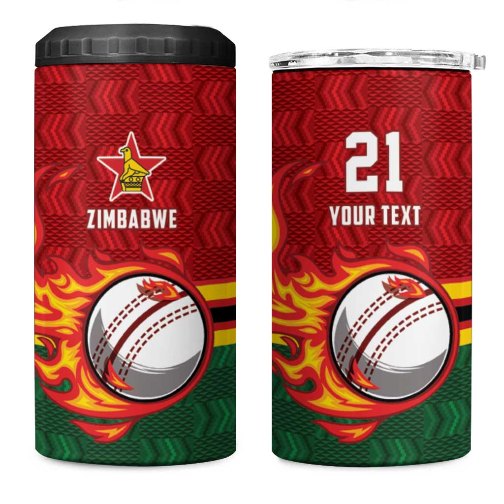 Custom Africa Cricket Zimbabwe 4 in 1 Can Cooler Tumbler The Chevrons Cricket Ball Fire - African Pride