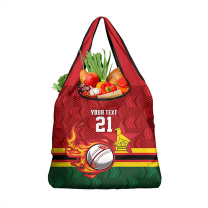 Custom Africa Cricket Zimbabwe Grocery Bag The Chevrons Cricket Ball Fire - African Pride