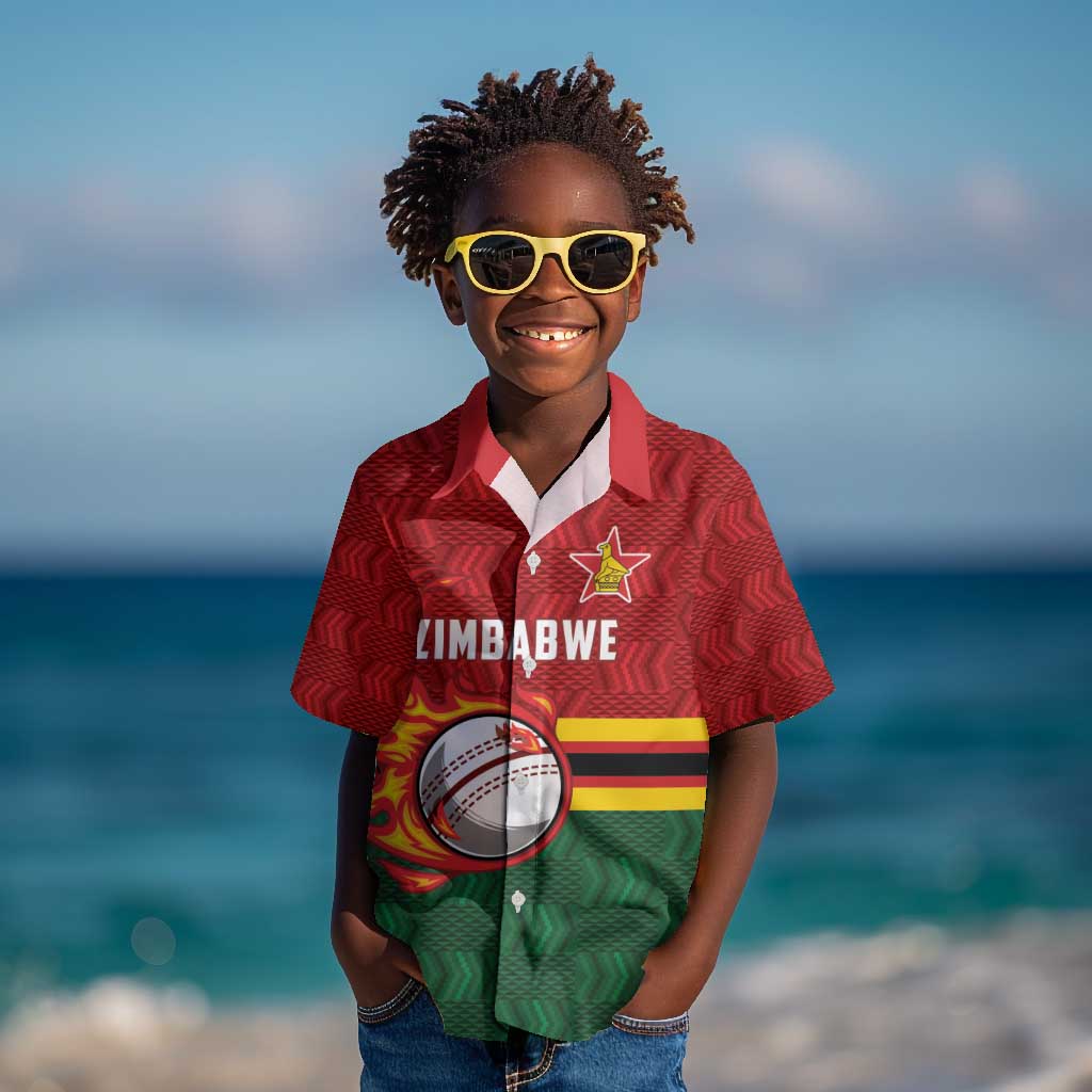 Custom Africa Cricket Zimbabwe Kid Hawaiian Shirt The Chevrons Cricket Ball Fire - African Pride