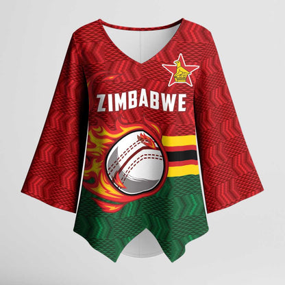 Custom Africa Cricket Zimbabwe Kimono Sleeve Blouse The Chevrons Cricket Ball Fire
