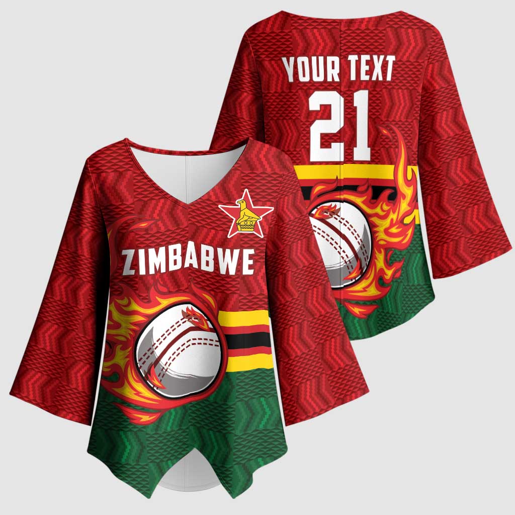 Custom Africa Cricket Zimbabwe Kimono Sleeve Blouse The Chevrons Cricket Ball Fire