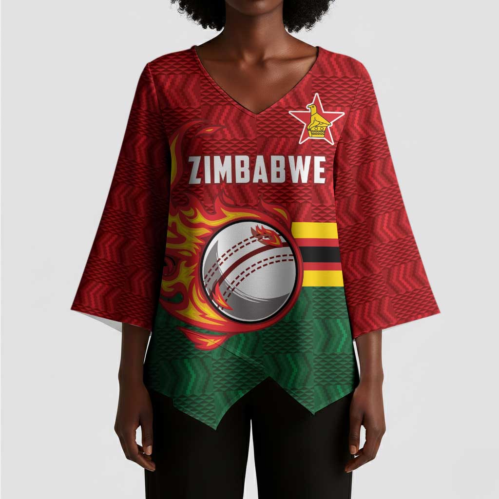 Custom Africa Cricket Zimbabwe Kimono Sleeve Blouse The Chevrons Cricket Ball Fire