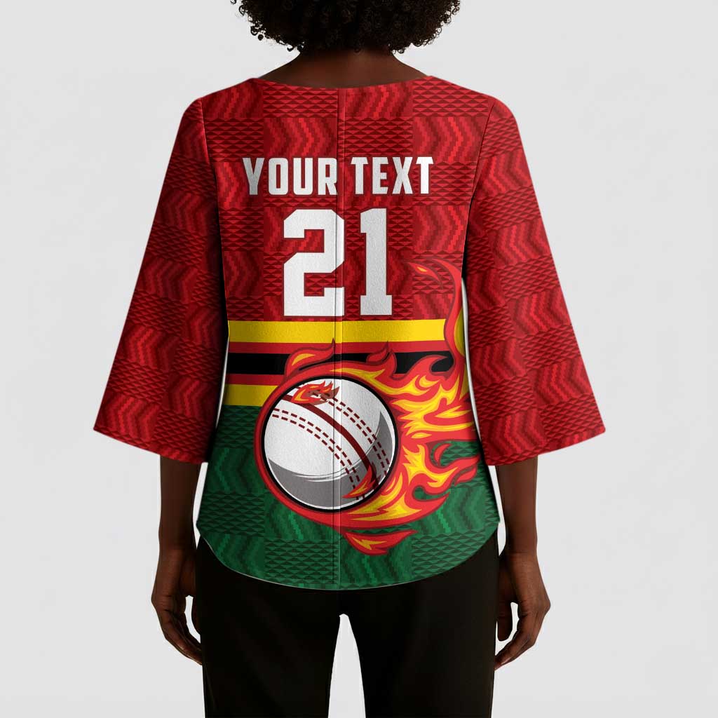 Custom Africa Cricket Zimbabwe Kimono Sleeve Blouse The Chevrons Cricket Ball Fire
