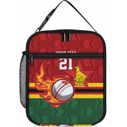 Custom Africa Cricket Zimbabwe Lunch Bag The Chevrons Cricket Ball Fire
