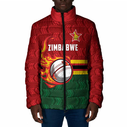 Custom Africa Cricket Zimbabwe Padded Jacket The Chevrons Cricket Ball Fire